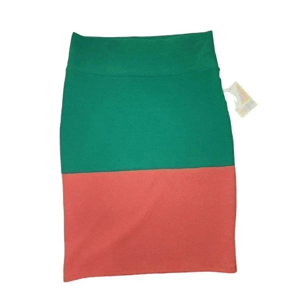 NWT Lularoe Women's Color Block Green Orange Classic Pencil Skirt Size Large